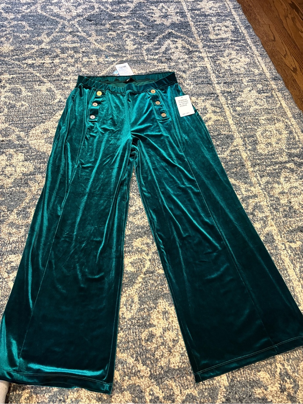 Saint + Sofia Jewel Green Chelsea Pants with Gold Buttons Size 12 NWT